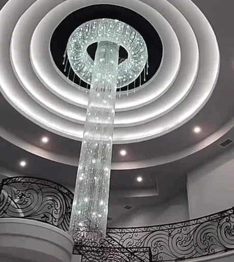 Extra Large Flush Mount Silver Waterfall Luxury Ceiling Crystal Chandelier for High - ceiling Living Room/Duplex Hall - lampmodern