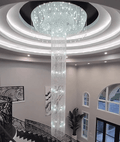 Extra Large Flush Mount Silver Waterfall Luxury Ceiling Crystal Chandelier for High - ceiling Living Room/Duplex Hall - lampmodern