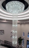 Extra Large Flush Mount Silver Waterfall Luxury Ceiling Crystal Chandelier for High - ceiling Living Room/Duplex Hall - lampmodern