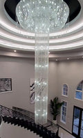 Extra Large Flush Mount Silver Waterfall Luxury Ceiling Crystal Chandelier for High - ceiling Living Room/Duplex Hall - lampmodern