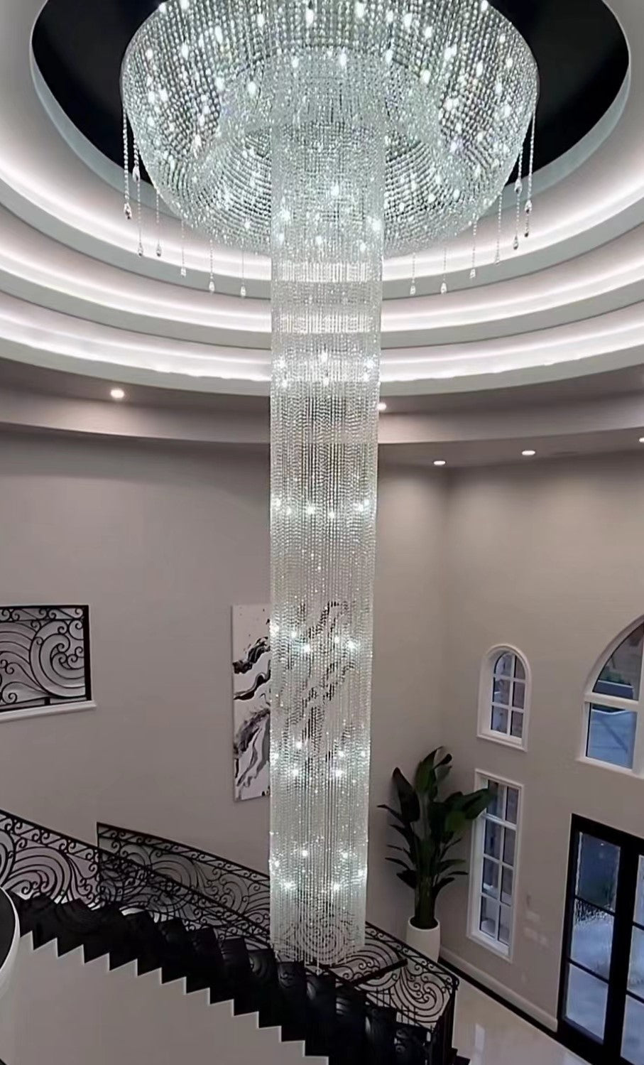 Extra Large Flush Mount Silver Waterfall Luxury Ceiling Crystal Chandelier for High - ceiling Living Room/Duplex Hall - lampmodern