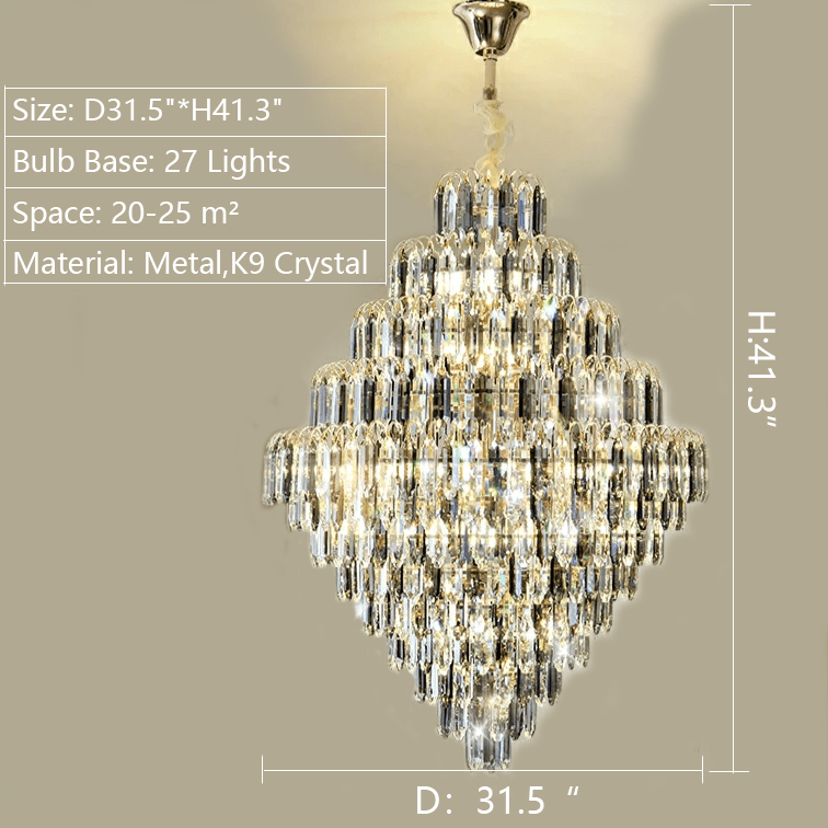 Extra Large Foyer Decorative Crystal Lighting Fixture Living Room Crystal Chandelier For Entryway Staircase - lampmodern