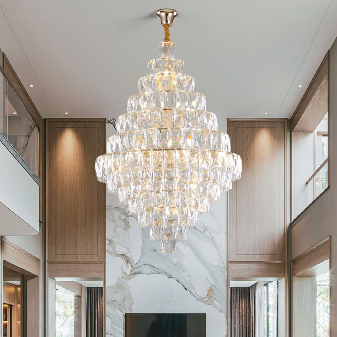 Extra Large Foyer Pure Crystal Ceiling Light Fixture Living Room Entrance Staircase Chandelier - lampmodern