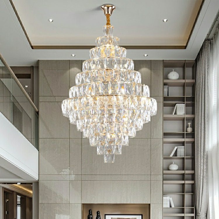 Extra Large Foyer Pure Crystal Ceiling Light Fixture Living Room Entrance Staircase Chandelier - lampmodern