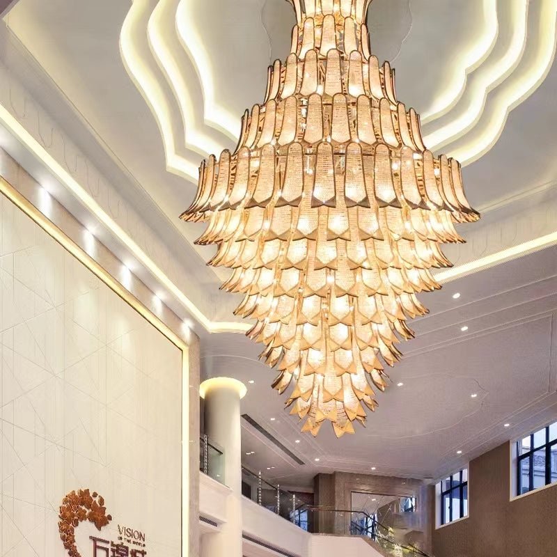 Extra Large Luxury Multi - tier Gold Pendant Glass Chandelier for Stairs/Large High - ceiling Room - lampmodern