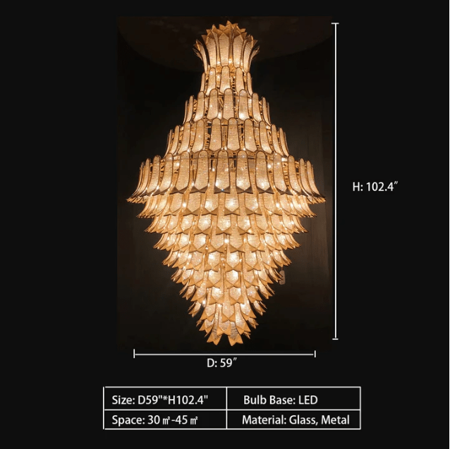Extra Large Luxury Multi - tier Gold Pendant Glass Chandelier for Stairs/Large High - ceiling Room - lampmodern