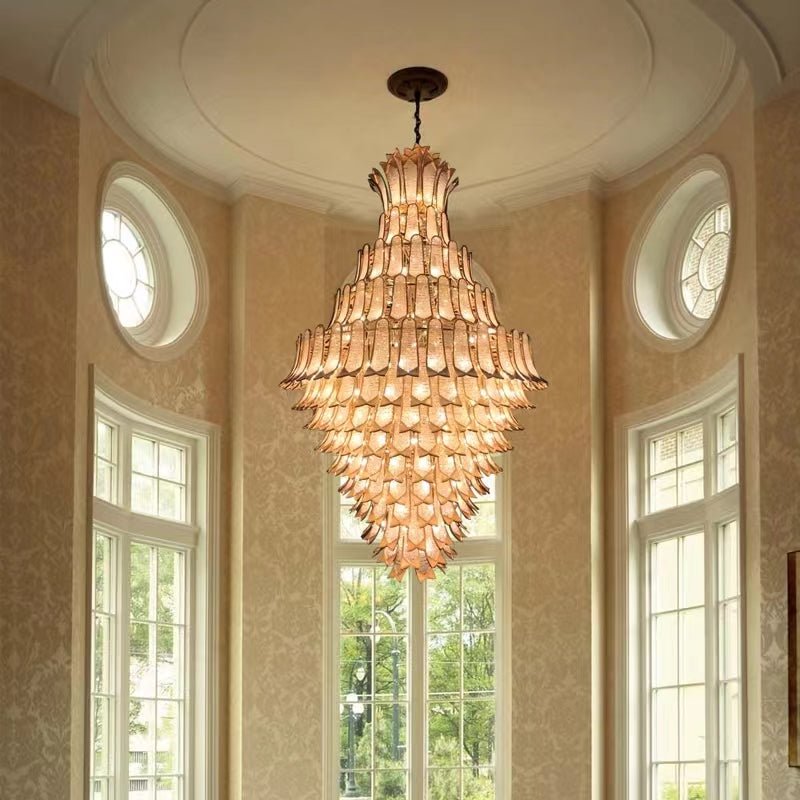 Extra Large Luxury Multi - tier Gold Pendant Glass Chandelier for Stairs/Large High - ceiling Room - lampmodern