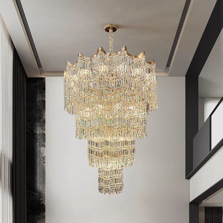 Extra Large Luxury Multi - tiered Crystal Chandelier in Gold Finish for Foyer/Staircase - lampmodern