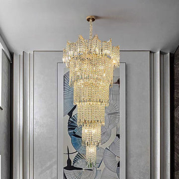 Extra Large Luxury Multi - tiered Crystal Chandelier in Gold Finish for Foyer/Staircase - lampmodern