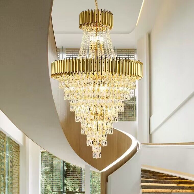 Extra Large Modern Multi - layers Gold/Black Light Luxury Crystal Chandelier For 2 - Story Living Room,Foyer - lampmodern