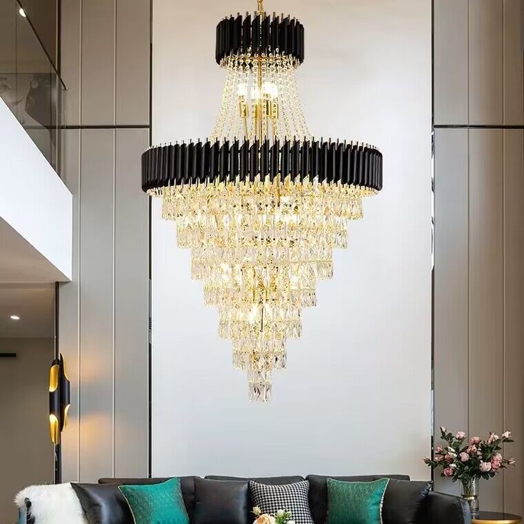 Extra Large Modern Multi - layers Gold/Black Light Luxury Crystal Chandelier For 2 - Story Living Room,Foyer - lampmodern
