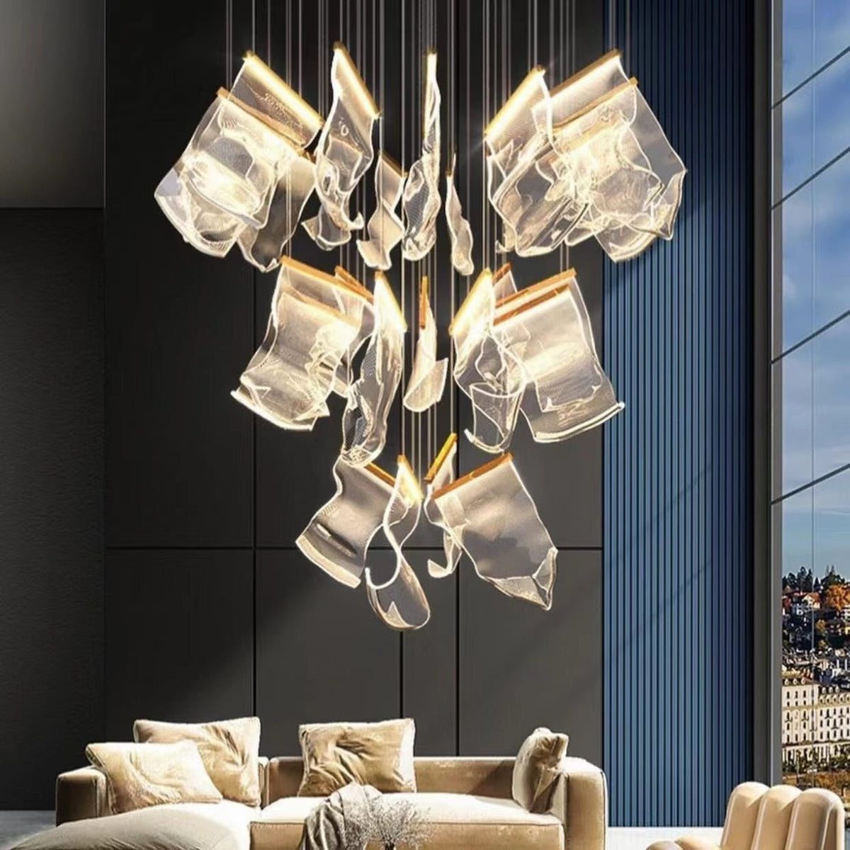Extra Large Modern Paper Chandelier For Staircase / Foyer Villa Hall Ceiling - lampmodern