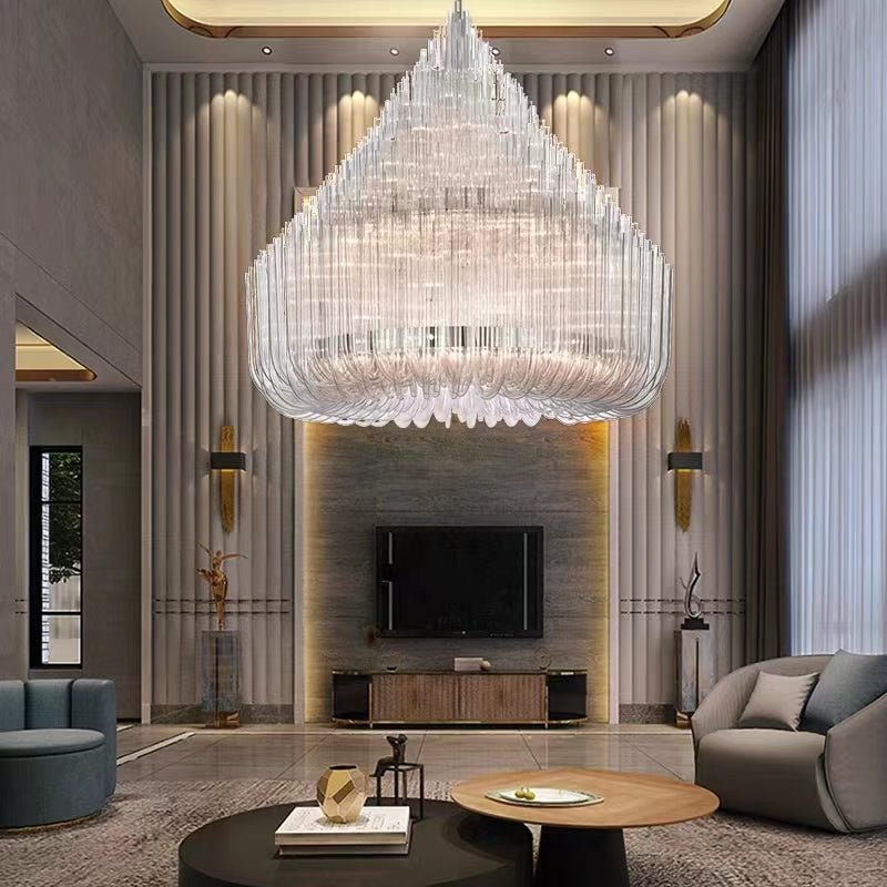 Extra Large Modern Tiers Clear Crystal Tubes Chandelier for Living Room/Hotel Lobby - lampmodern