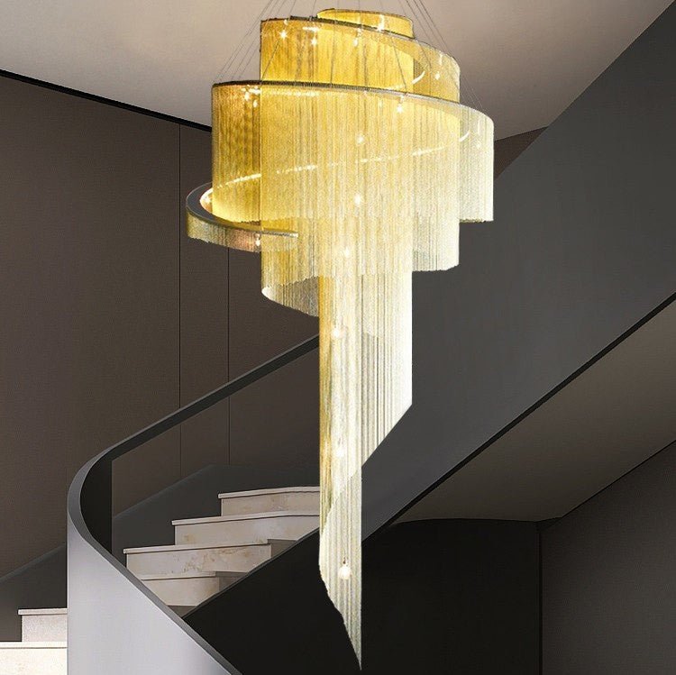 Extra Large Multi - layered Post - Modern Luxury Metal Chains Chandelier for High - ceiling Room - lampmodern