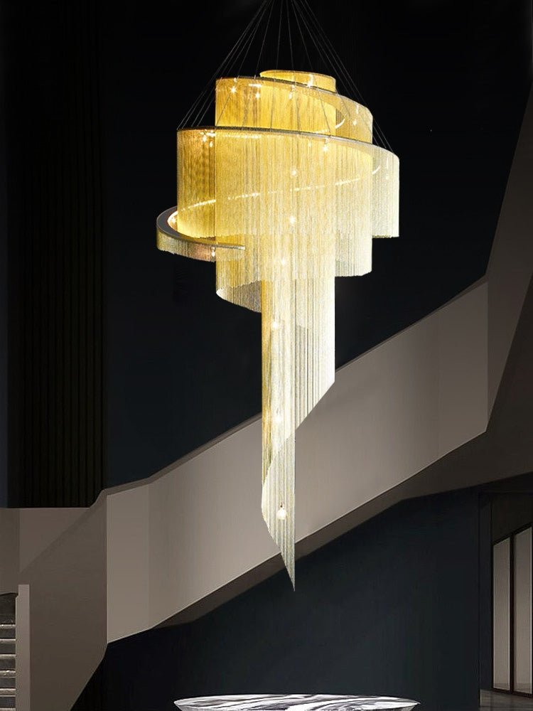 Extra Large Multi - layered Post - Modern Luxury Metal Chains Chandelier for High - ceiling Room - lampmodern
