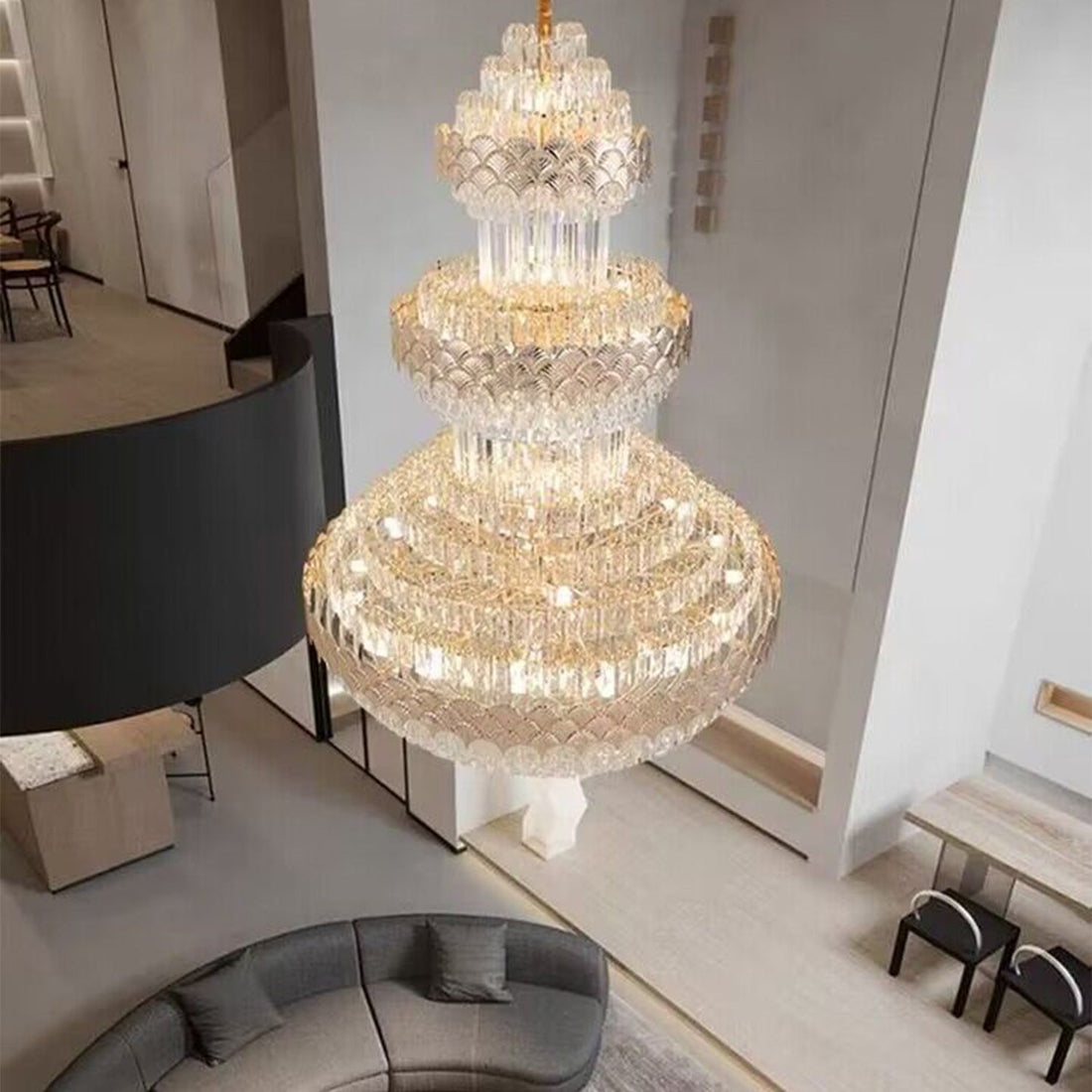 Extra Large Multi - layers Gold Luxury Crystal Chandelier Modern Empire Decrative Crystal Light For Living Room/Foyer/Staircase - lampmodern