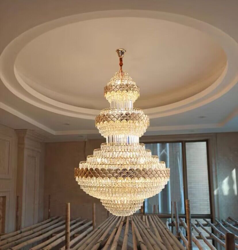 Extra Large Multi - layers Gold Luxury Crystal Chandelier Modern Empire Decrative Crystal Light For Living Room/Foyer/Staircase - lampmodern