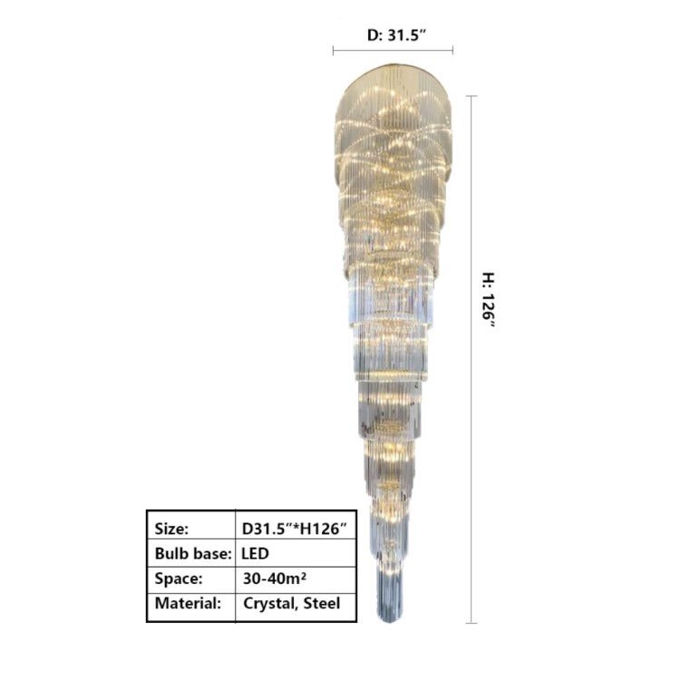 Extra Large Multi - layers Long Golden Crystal Chandelier for 2 - Storey/Duplex Buildings/Dining Room/Staircase - lampmodern