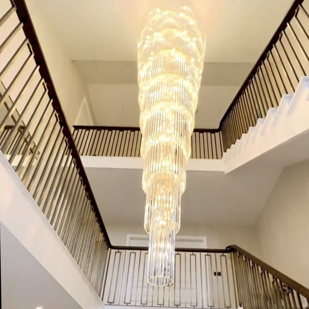 Extra Large Multi - layers Long Golden Crystal Chandelier for 2 - Storey/Duplex Buildings/Dining Room/Staircase - lampmodern