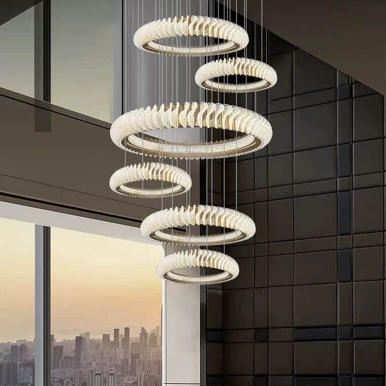 Extra Large Multi - layers Rings Crystal Chandelier Modern Art Waves Creative Pendant Light For High - ciling Foyer/Hallway/Staircase - lampmodern