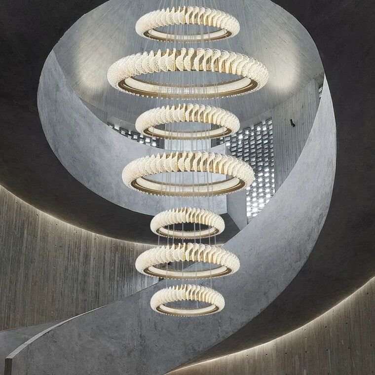 Extra Large Multi - layers Rings Crystal Chandelier Modern Art Waves Creative Pendant Light For High - ciling Foyer/Hallway/Staircase - lampmodern