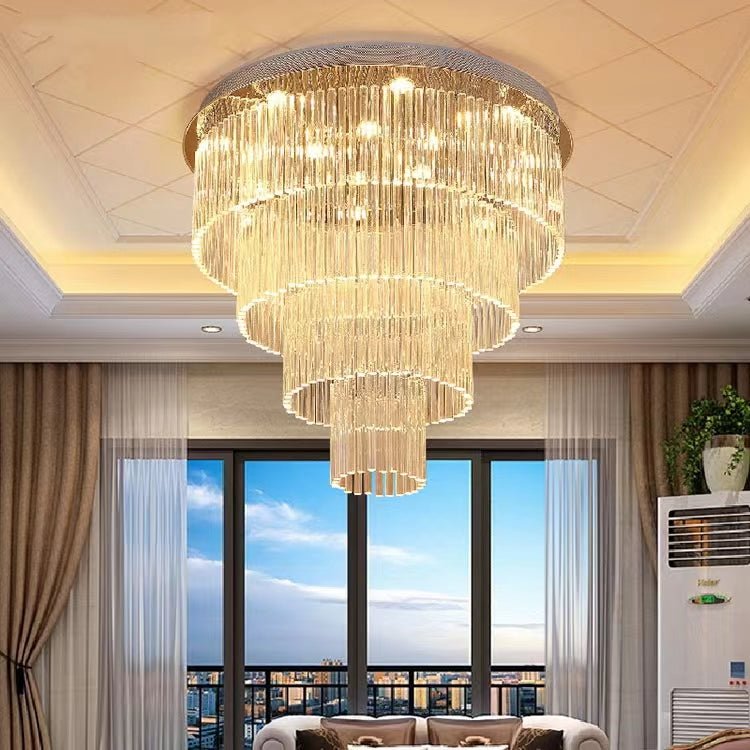Extra Large Multi - tier Round Flush Mount Light Crystal Rod Chandelier for Living Room/Foyer - lampmodern