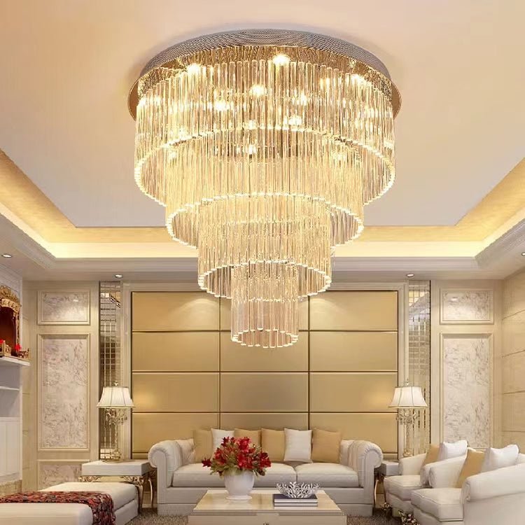 Extra Large Multi - tier Round Flush Mount Light Crystal Rod Chandelier for Living Room/Foyer - lampmodern