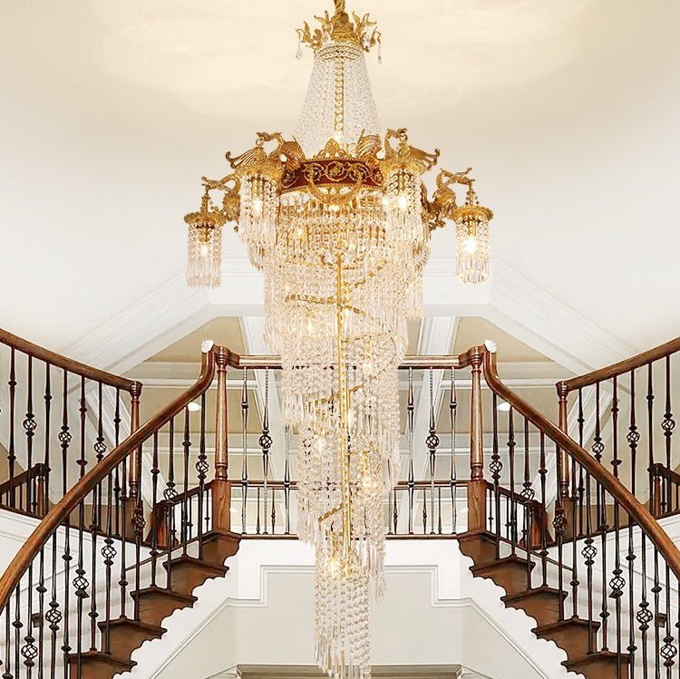 Extra Large Retro Luxury Full Copper Crystal Chandelier for Staircase/ Duplexes/ Villas - lampmodern