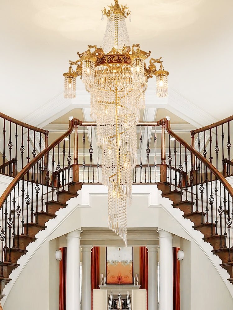 Extra Large Retro Luxury Full Copper Crystal Chandelier for Staircase/ Duplexes/ Villas - lampmodern