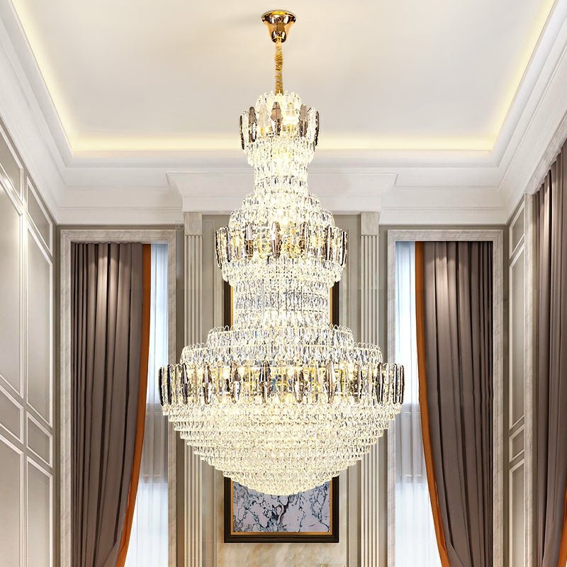 Extra Large Round Crystal Chandelier Luxury Foyer High Ceiling Light Fixture For Living Room/ Hotel Hall Entrance - lampmodern