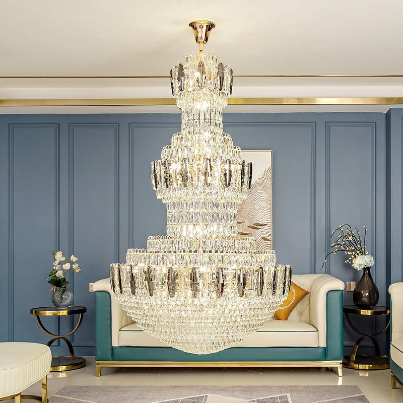 Extra Large Round Crystal Chandelier Luxury Foyer High Ceiling Light Fixture For Living Room/ Hotel Hall Entrance - lampmodern