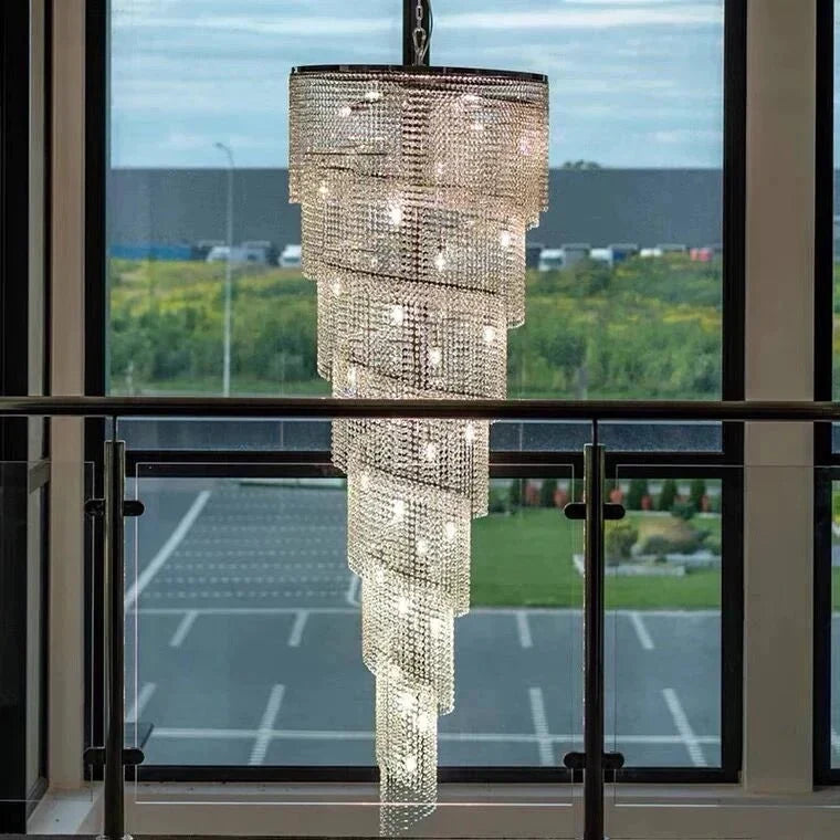 Extra Large Spiral Tiered Long Crystal Chandelier Luxury Crystal Tassel Light Fixture For Staircase/Entryway - lampmodern