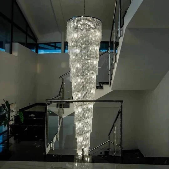 Extra Large Spiral Tiered Long Crystal Chandelier Luxury Crystal Tassel Light Fixture For Staircase/Entryway - lampmodern