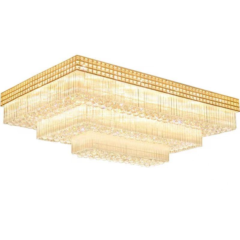 Extra Large Three Layers Rectangular Luxury Flush Mounted Crystal Chandelier for Living Room - lampmodern