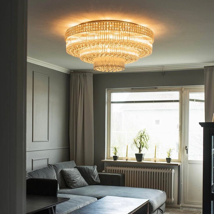 Extra Large Three Layers Round Luxury Flush Mounted Crystal Chandelier for Living Room - lampmodern