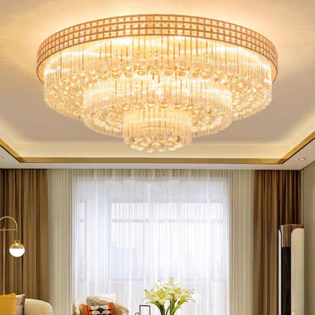 Extra Large Three Layers Round Luxury Flush Mounted Crystal Chandelier for Living Room - lampmodern