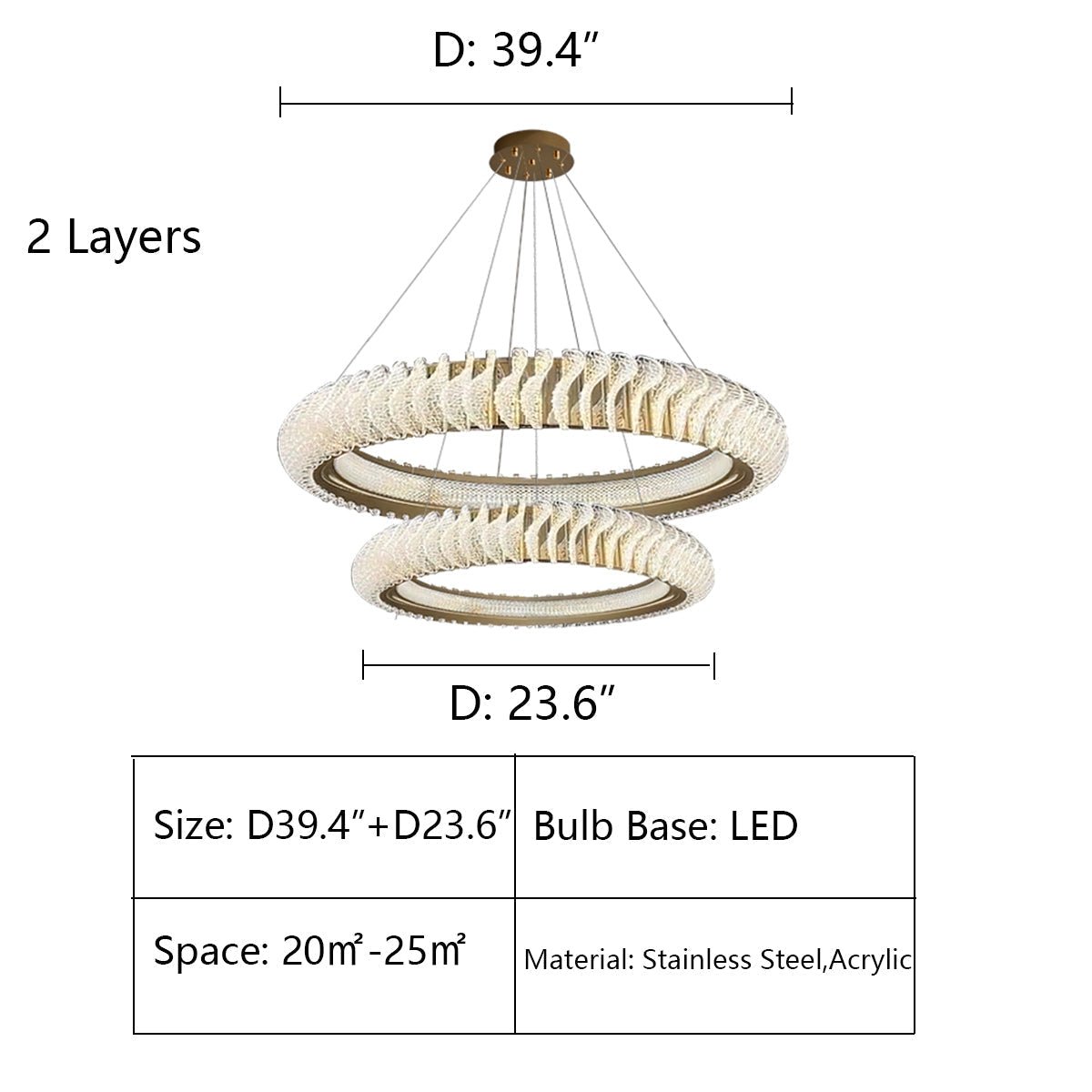 Extra Large Tiers Modern Stainless Steel Ring Chandelier for Living Room/Foyer/Big Entrys - lampmodern