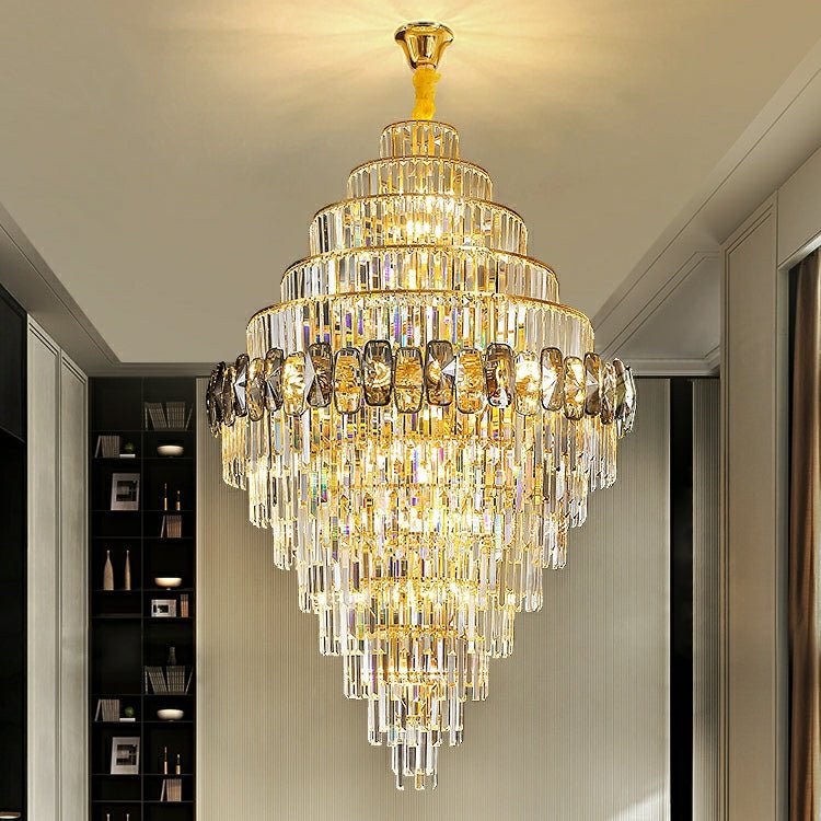 Fashion Large Staircase Chandelier For Foyer Living Room Entrance Crystal Ceiling Light Fixture In Gold Finish - lampmodern