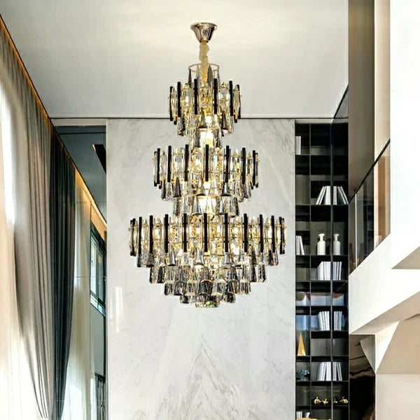 Foyer 3 Layers Extra Large Crystal Chandelier for Living Room Staircase Ceiling Lighting Fixture