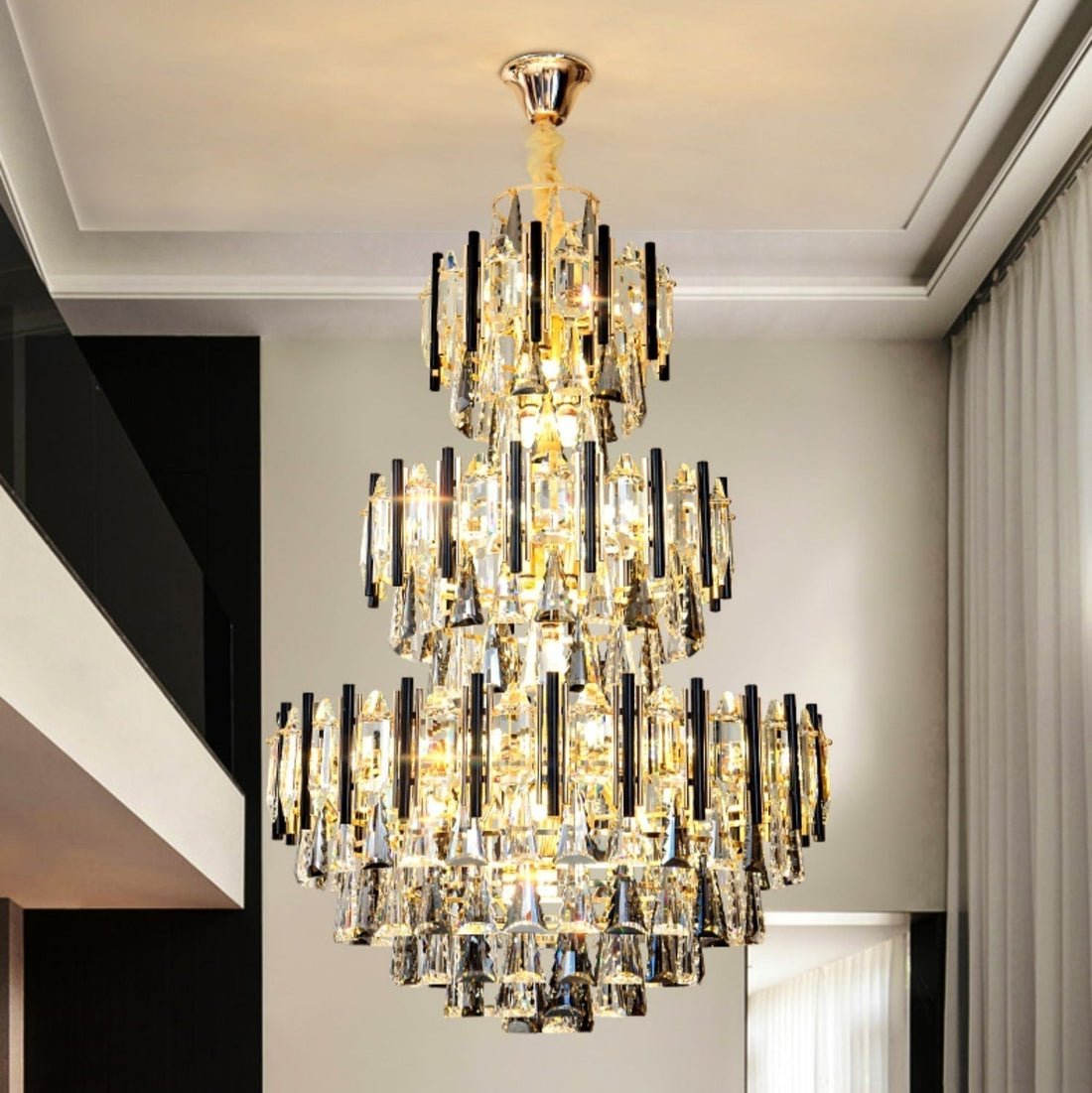 Foyer 3 Layers Extra Large Crystal Chandelier For Living Room Staircase Ceiling Lighting Fixture - lampmodern