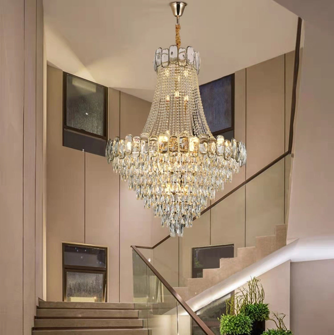 Foyer Staircase Chandelier Luxury K9 Crystal Ceiling Light For Living Room / Hallway - lampmodern
