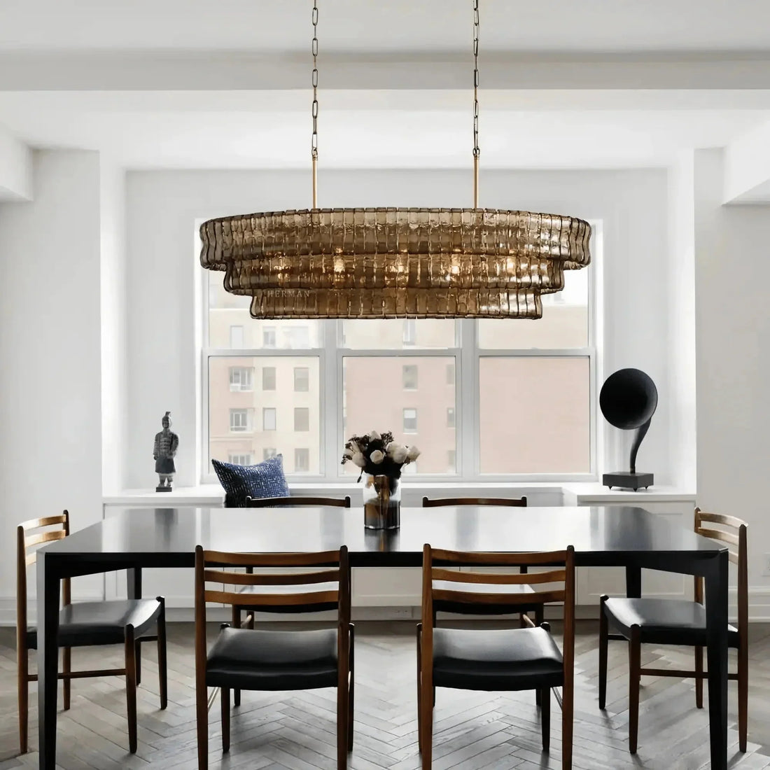 Ghiaccio Glass Oval Chandelier 54''65'' - lampmodern
