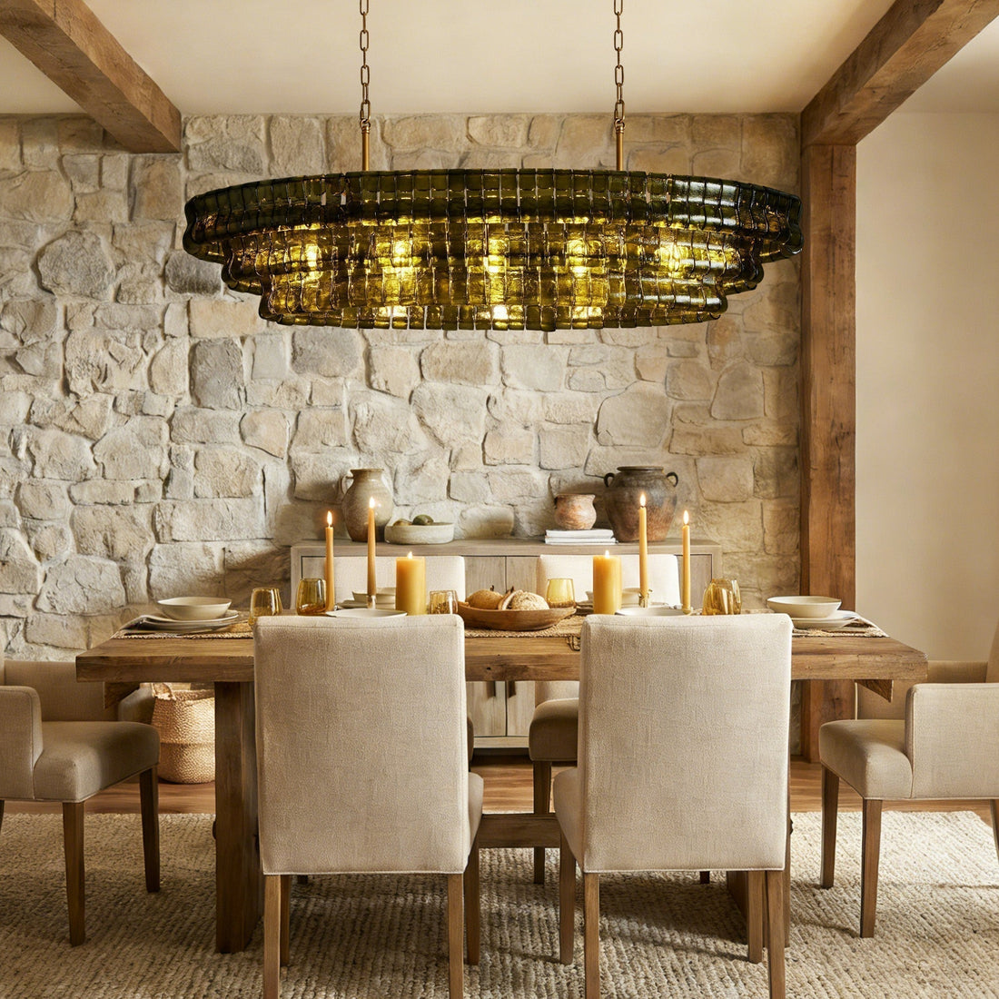 Ghiaccio Glass Oval Chandelier 54''65'' - lampmodern
