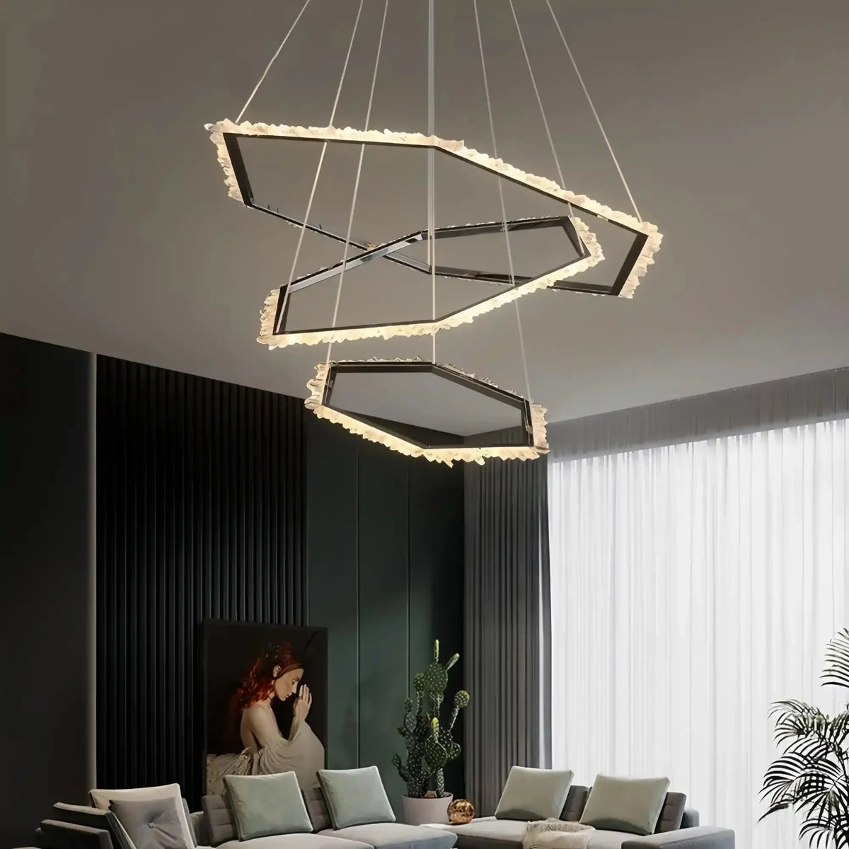 Gina Hexagonal Rock Crystal Black Ring Chandelier - Style Clampmodern