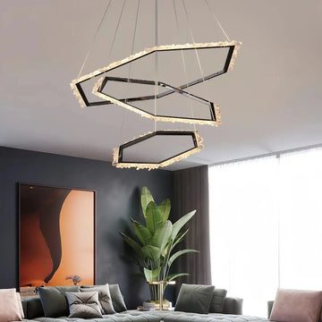 Gina Hexagonal Rock Crystal Black Ring Chandelier - Style Alampmodern