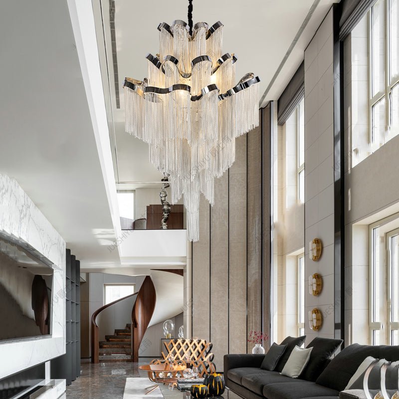 Gladys Aluminum Chain Tassel Stream Chandelier - lampmodern