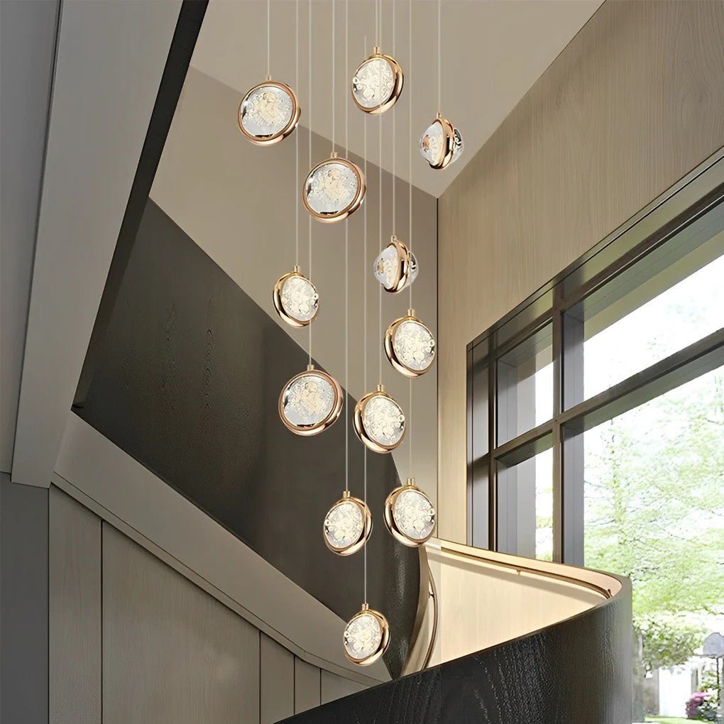 Global Crystal Cluster Adjustable Luxury Staircase Modern Long Chandelier - lampmodern