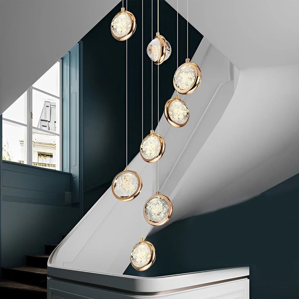 Global Crystal Cluster Adjustable Luxury Staircase Modern Long Chandelier - lampmodern