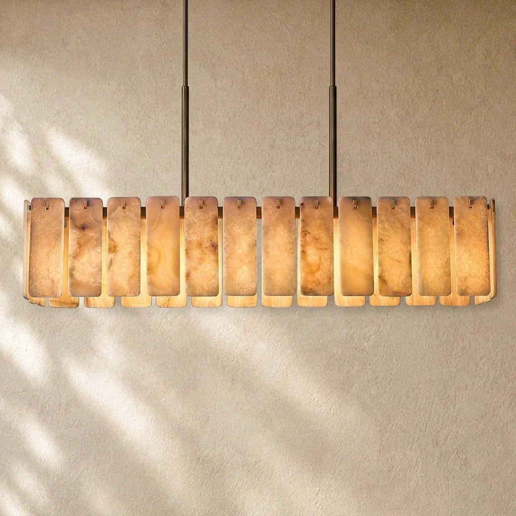 Calam Onyx Rectangular Alabaster Chandelier 60", 74"