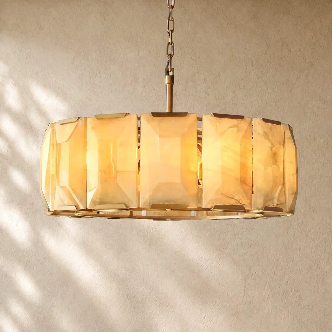 Hartley Alabaster Round Alabaster Chandelier - Lacquered Brass / 31’’